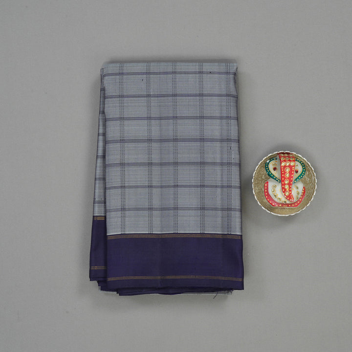 Hayagrivas Handloom Grey Kanjivaram Silk Saree with Navy Blue border KBE1770K7-1