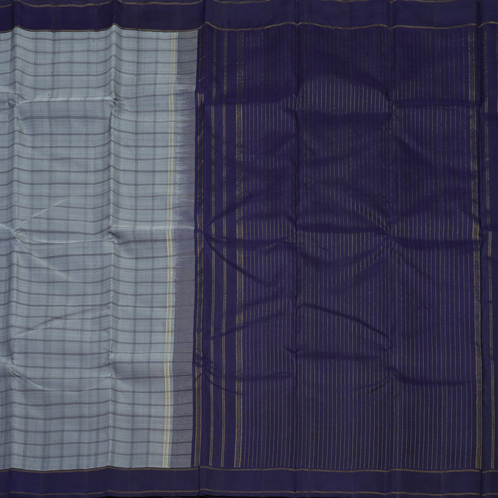 Hayagrivas Handloom Grey Kanjivaram Silk Saree with Navy Blue border KBE1770K7-1