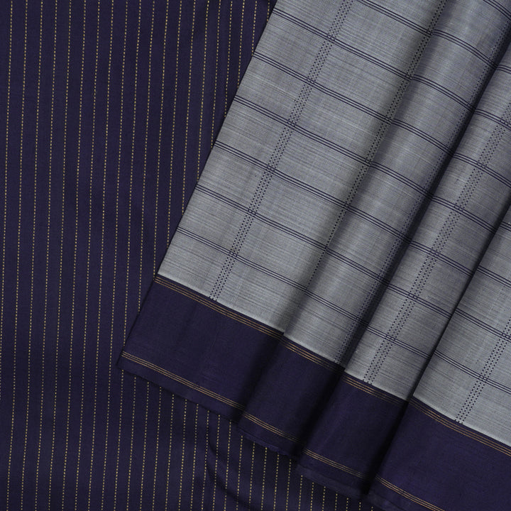 Hayagrivas Handloom Grey Kanjivaram Silk Saree with Navy Blue border KBE1770K7-1