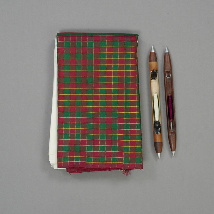 Hayagrivas Handloom Half White Kanjivaram Silk Saree with Maroon & Green Checked border KBE1773K1-1