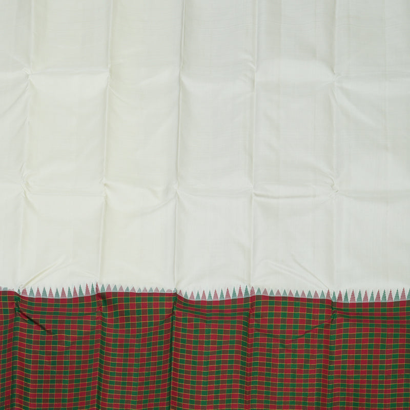 Hayagrivas Handloom Half White Kanjivaram Silk Saree with Maroon & Green Checked border KBE1773K1-1