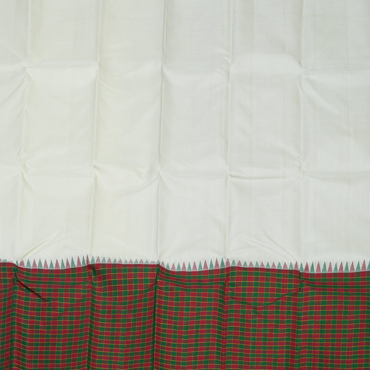 Hayagrivas Handloom Half White Kanjivaram Silk Saree with Maroon & Green Checked border KBE1773K1-1