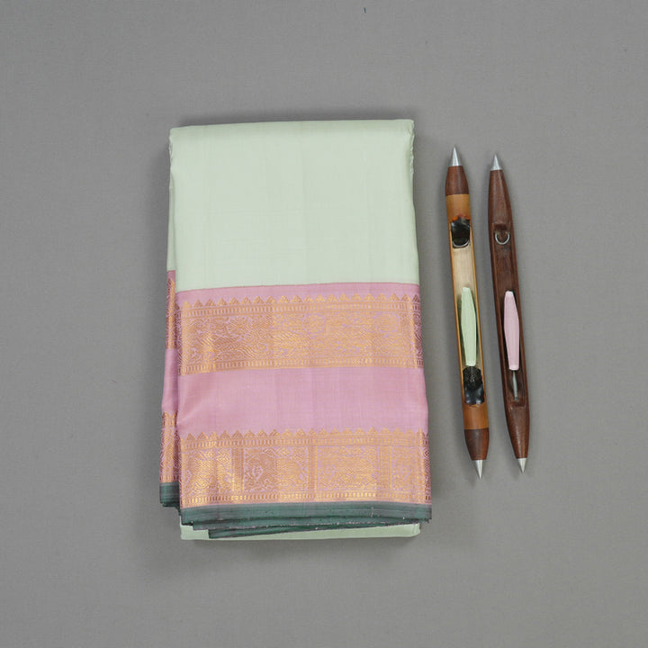 Hayagrivas Handloom Light Pista Green Kanjivaram Silk Saree with Baby Pink Border KBE1775K2-1