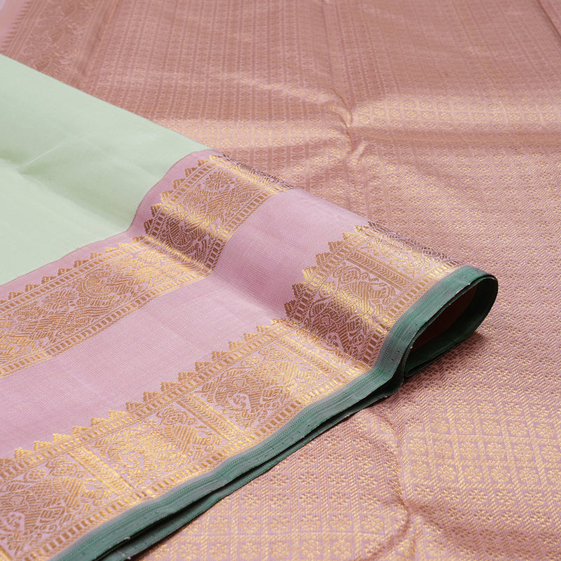 Hayagrivas Handloom Light Pista Green Kanjivaram Silk Saree with Baby Pink Border KBE1775K2-1