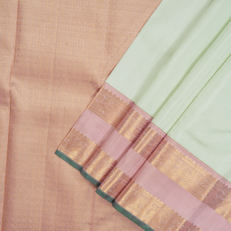 Hayagrivas Handloom Light Pista Green Kanjivaram Silk Saree with Baby Pink Border KBE1775K2-1