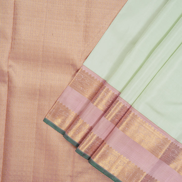 Hayagrivas Handloom Light Pista Green Kanjivaram Silk Saree with Baby Pink Border KBE1775K2-1