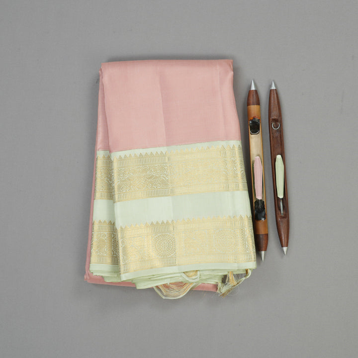 Hayagrivas Handloom Pastel Pink Kanjivaram Silk Saree with Mild Pista Green border KBE1775K2-2