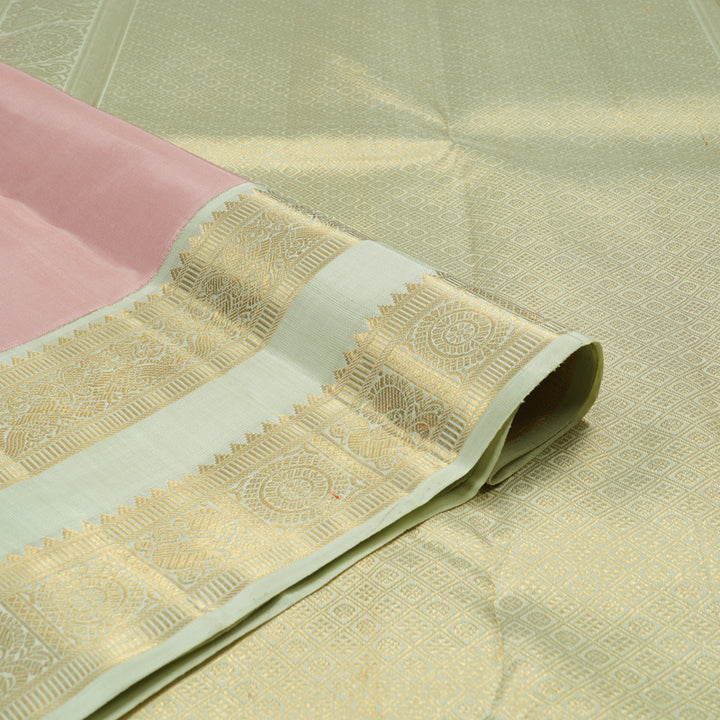 Hayagrivas Handloom Pastel Pink Kanjivaram Silk Saree with Mild Pista Green border KBE1775K2-2