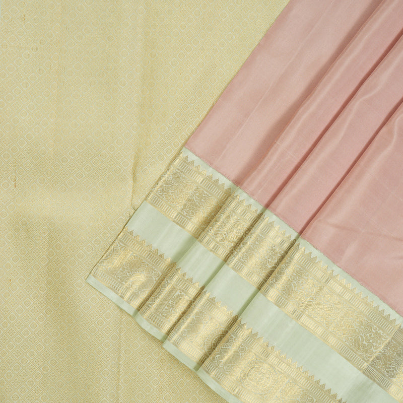 Hayagrivas Handloom Pastel Pink Kanjivaram Silk Saree with Mild Pista Green border KBE1775K2-2