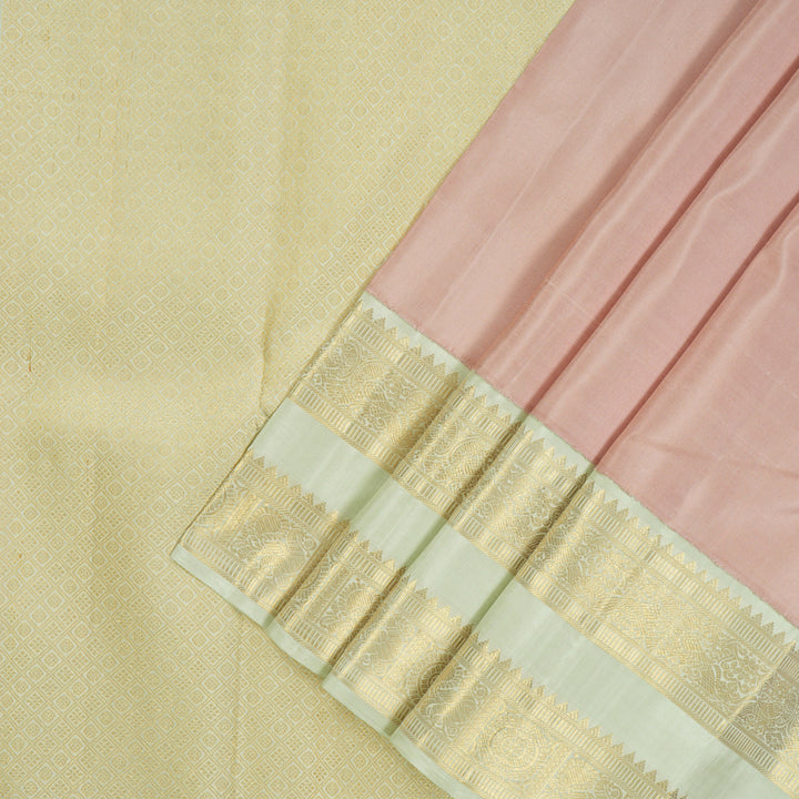 Hayagrivas Handloom Pastel Pink Kanjivaram Silk Saree with Mild Pista Green border KBE1775K2-2