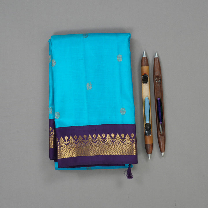 Hayagrivas Handloom Ananda Blue Kanjivaram Silk Saree with Deep Purplish Blue border KBE1775K4-1