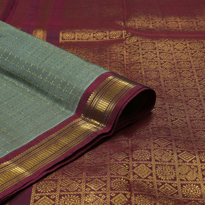 Hayagrivas Handloom Cement Green Kanjivaram Silk Saree with Araku Maroon Border KBE1783K1-1