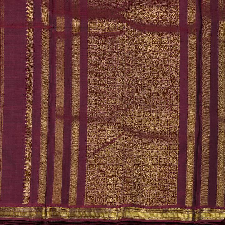 Hayagrivas Handloom Cement Green Kanjivaram Silk Saree with Araku Maroon Border KBE1783K1-1