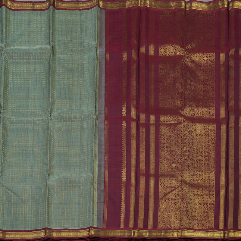 Hayagrivas Handloom Cement Green Kanjivaram Silk Saree with Araku Maroon Border KBE1783K1-1