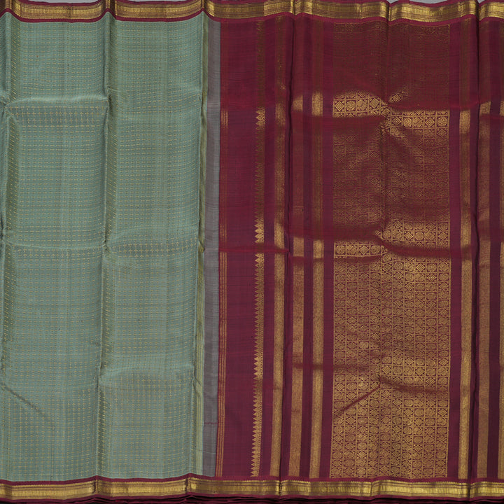 Hayagrivas Handloom Cement Green Kanjivaram Silk Saree with Araku Maroon Border KBE1783K1-1