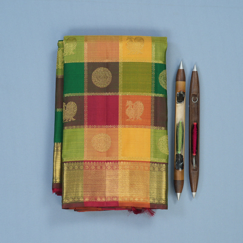 Hayagrivas Handloom Paalum Pazhamum Checks Kanjivaram Silk Saree KBE1788K1-1