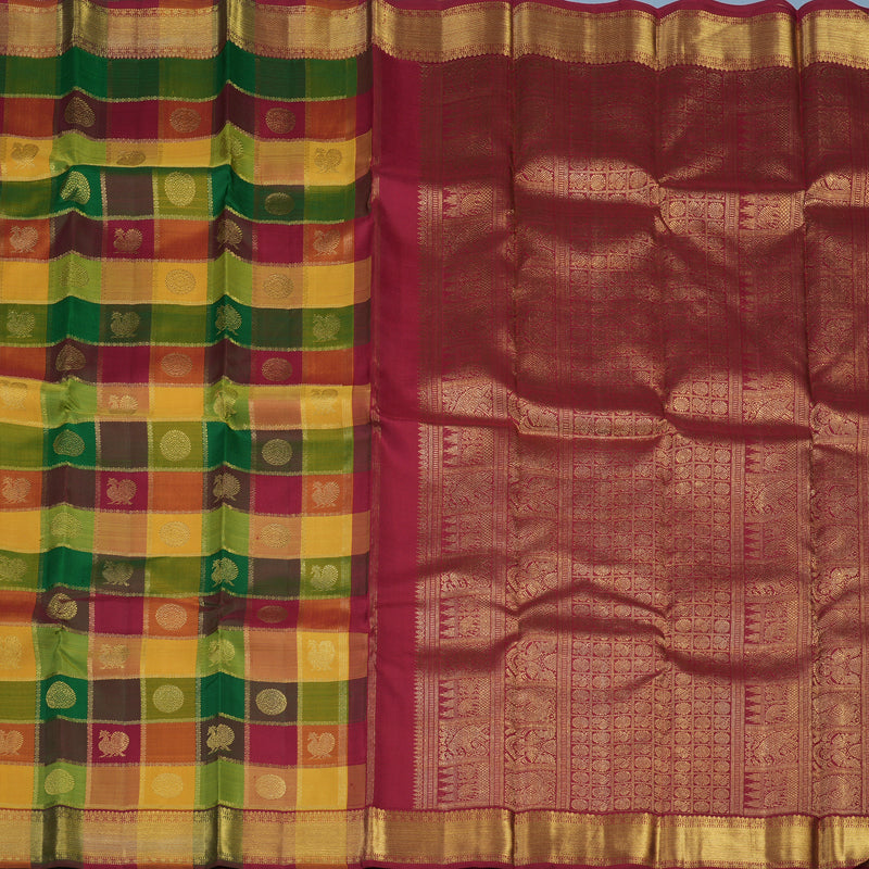 Hayagrivas Handloom Paalum Pazhamum Checks Kanjivaram Silk Saree KBE1788K1-1