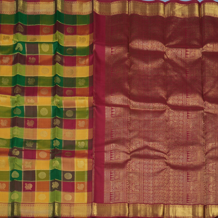 Hayagrivas Handloom Paalum Pazhamum Checks Kanjivaram Silk Saree KBE1788K1-1