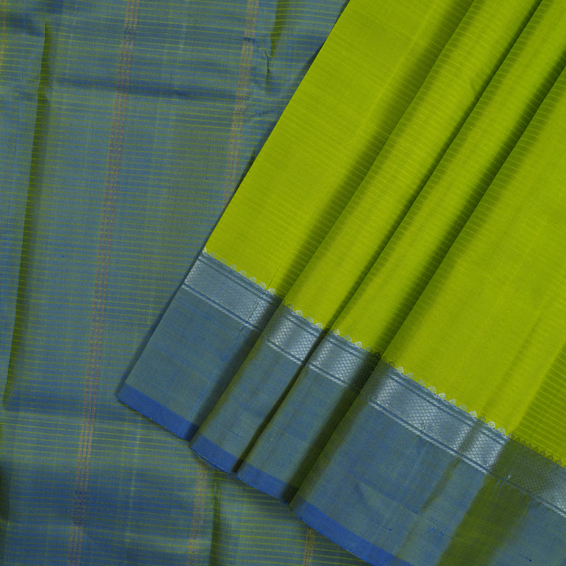 Hayagrivas Handloom Parrot Green Kanjivaram Silk Saree with Ganga Jamuna Border KBE1792K1-3