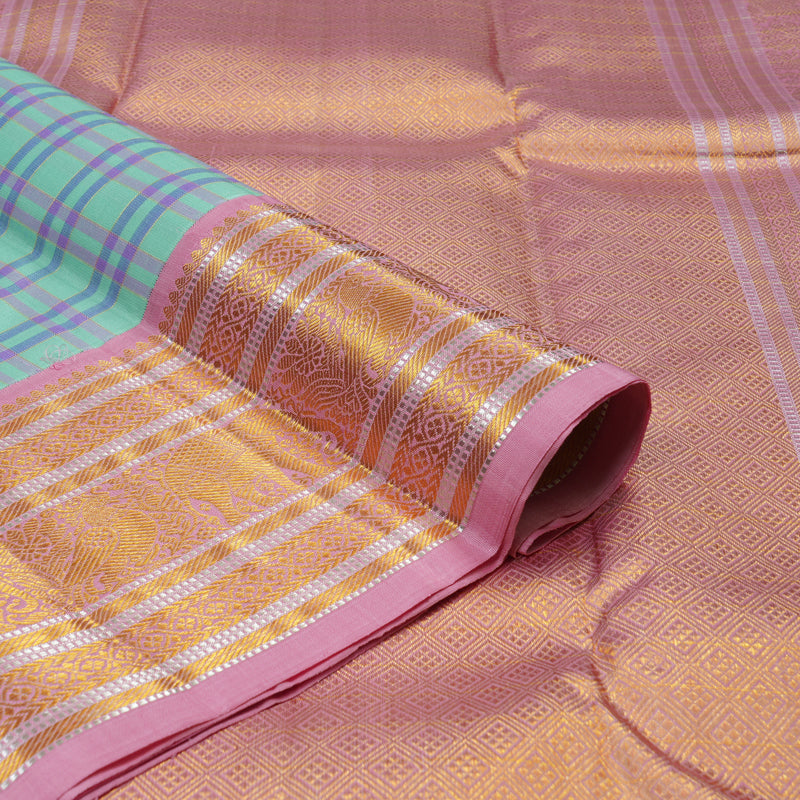 Hayagrivas Handloom Bright Teal Kanjivaram Silk Saree with Rose Pink border KBE1793K8-1