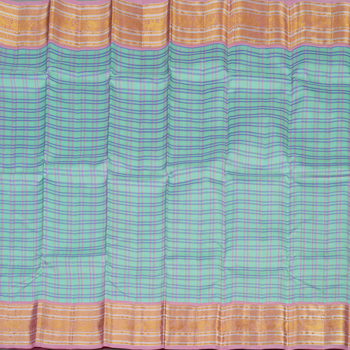 Hayagrivas Handloom Bright Teal Kanjivaram Silk Saree with Rose Pink border KBE1793K8-1