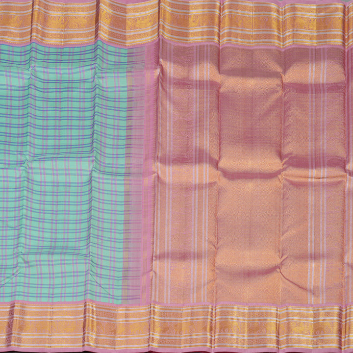 Hayagrivas Handloom Bright Teal Kanjivaram Silk Saree with Rose Pink border KBE1793K8-1