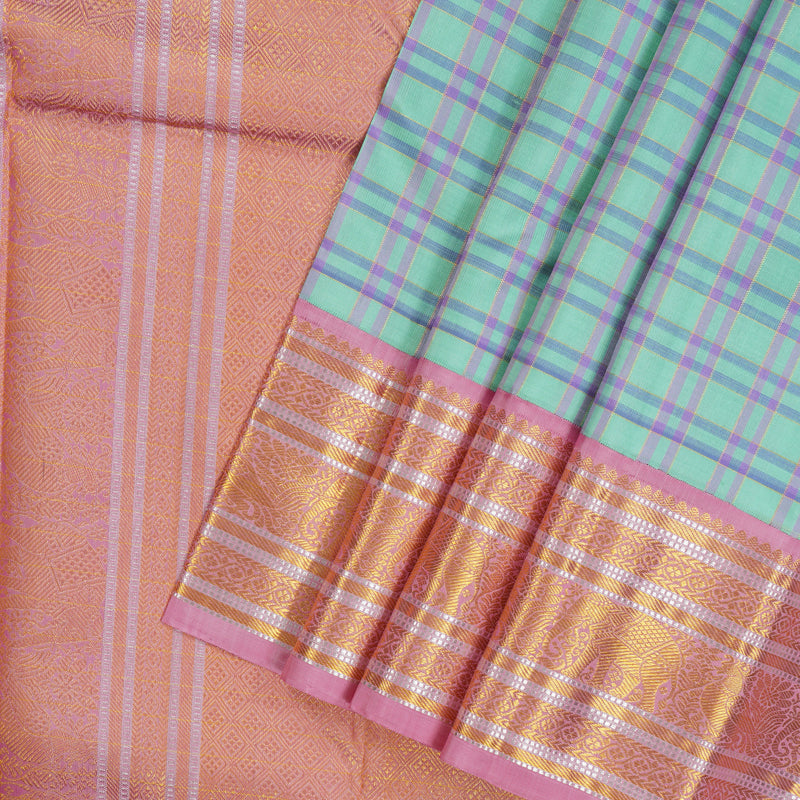 Hayagrivas Handloom Bright Teal Kanjivaram Silk Saree with Rose Pink border KBE1793K8-1