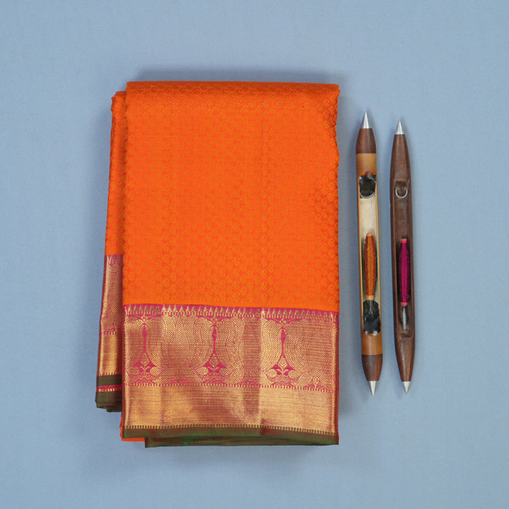 Hayagrivas Handloom Orange Kanjivaram Silk Saree with Pink Border KBE1794K1-1