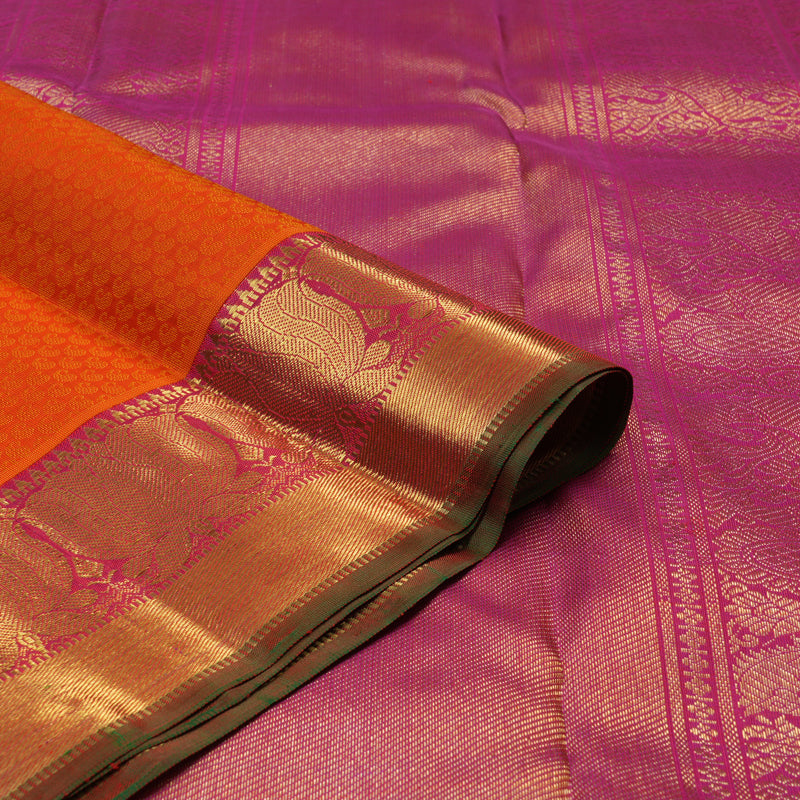 Hayagrivas Handloom Orange Kanjivaram Silk Saree with Pink Border KBE1794K1-1