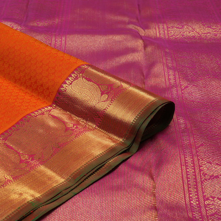 Hayagrivas Handloom Orange Kanjivaram Silk Saree with Pink Border KBE1794K1-1