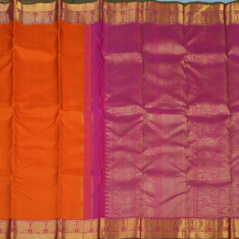 Hayagrivas Handloom Orange Kanjivaram Silk Saree with Pink Border KBE1794K1-1