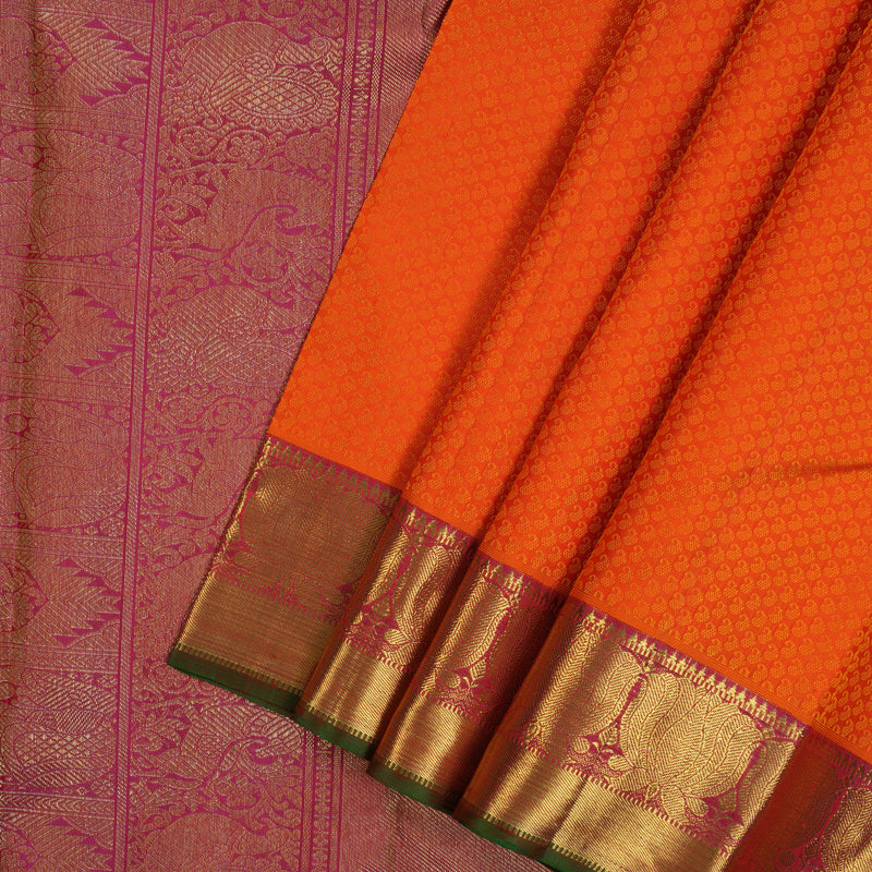 Hayagrivas Handloom Orange Kanjivaram Silk Saree with Pink Border KBE1794K1-1