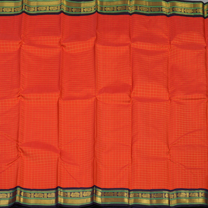Hayagrivas Handloom Orangish-Red Kanjivaram Silk Saree with Navy Blue border KBE1795K11-1