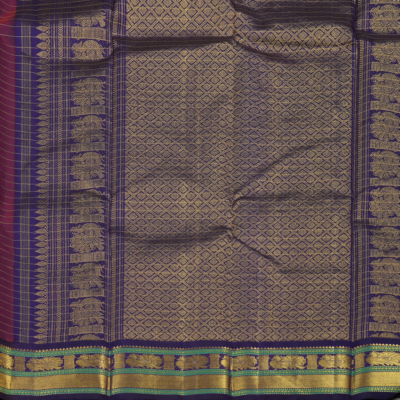Hayagrivas Handloom Orangish-Red Kanjivaram Silk Saree with Navy Blue border KBE1795K11-1