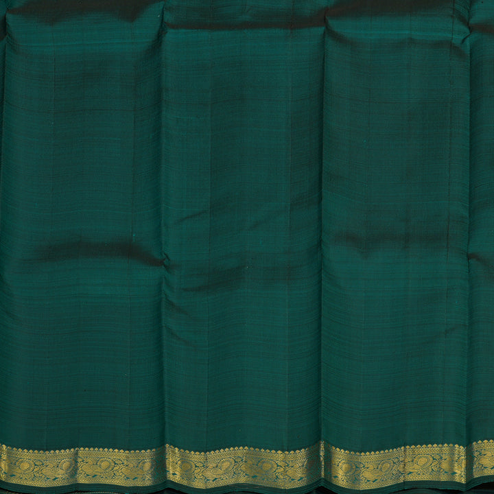 Hayagrivas Handloom Half-White Kanjivaram Silk Saree with Peacock Green Border KBE1795K2-1