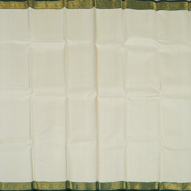 Hayagrivas Handloom Half-White Kanjivaram Silk Saree with Peacock Green Border KBE1795K2-1
