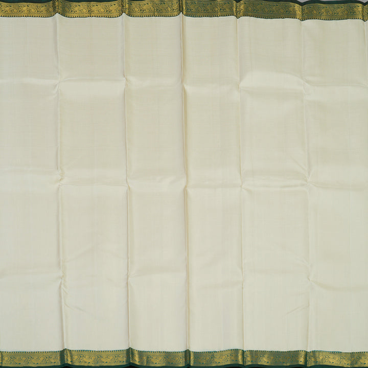 Hayagrivas Handloom Half-White Kanjivaram Silk Saree with Peacock Green Border KBE1795K2-1