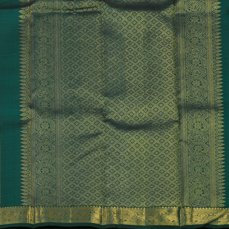 Hayagrivas Handloom Half-White Kanjivaram Silk Saree with Peacock Green Border KBE1795K2-1