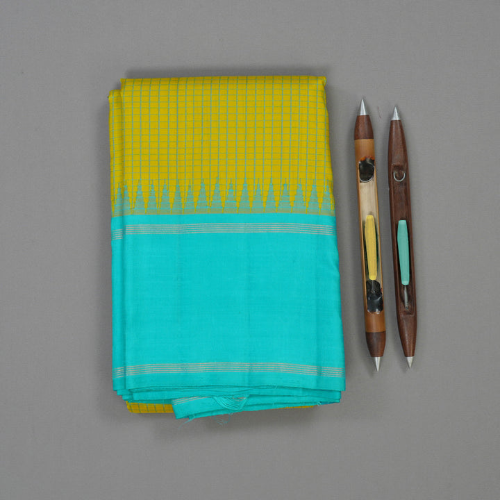 Hayagrivas Handloom Yellow Kanjivaram Silk Saree with Sky Blue Border KBE1796K3-2