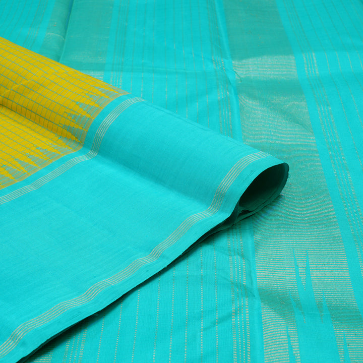 Hayagrivas Handloom Yellow Kanjivaram Silk Saree with Sky Blue Border KBE1796K3-2
