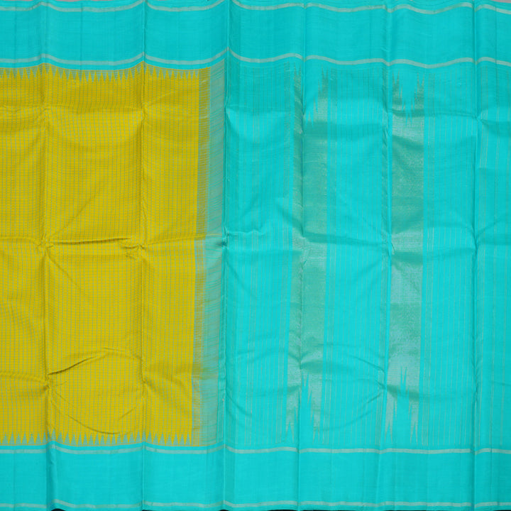 Hayagrivas Handloom Yellow Kanjivaram Silk Saree with Sky Blue Border KBE1796K3-2