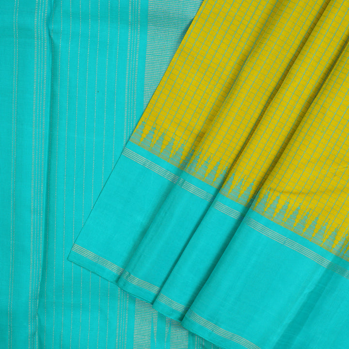 Hayagrivas Handloom Yellow Kanjivaram Silk Saree with Sky Blue Border KBE1796K3-2