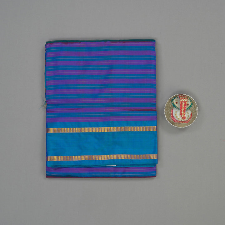 Hayagrivas Multicolour Stripes Pure Ten Yards Silk Saree with Ananda Blue border KBE1797K1-1