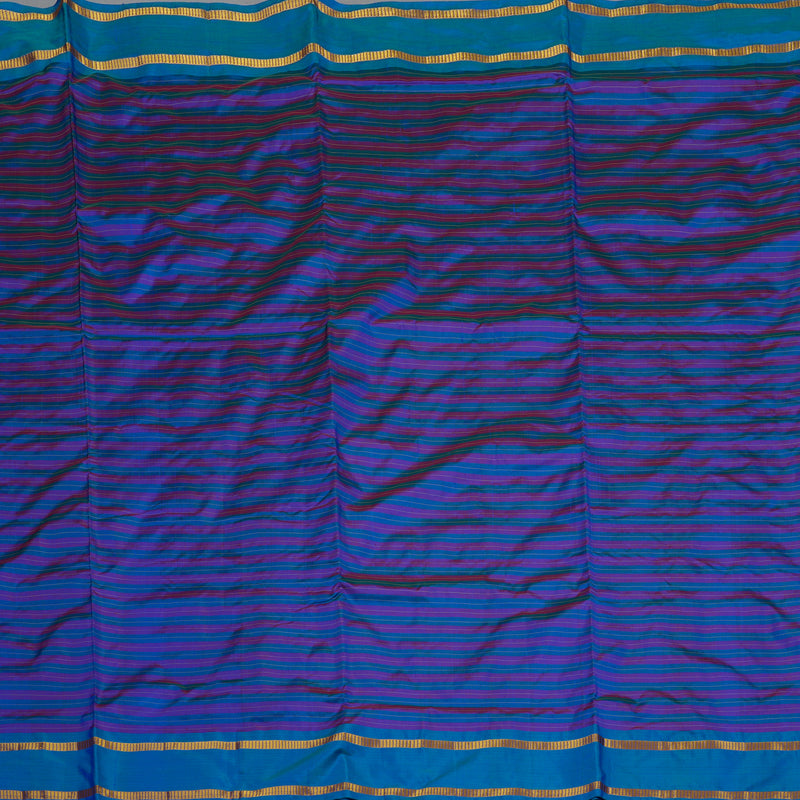 Hayagrivas Multicolour Stripes Pure Ten Yards Silk Saree with Ananda Blue border KBE1797K1-1