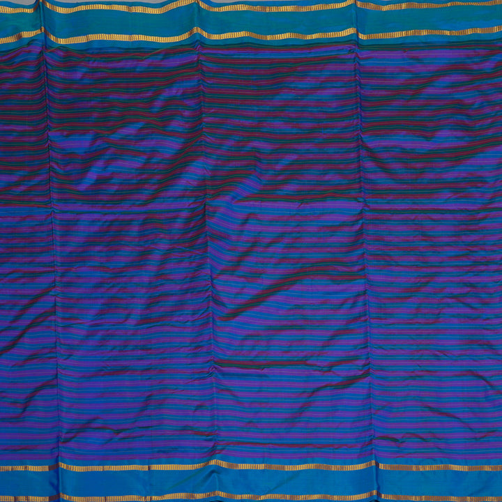 Hayagrivas Multicolour Stripes Pure Ten Yards Silk Saree with Ananda Blue border KBE1797K1-1