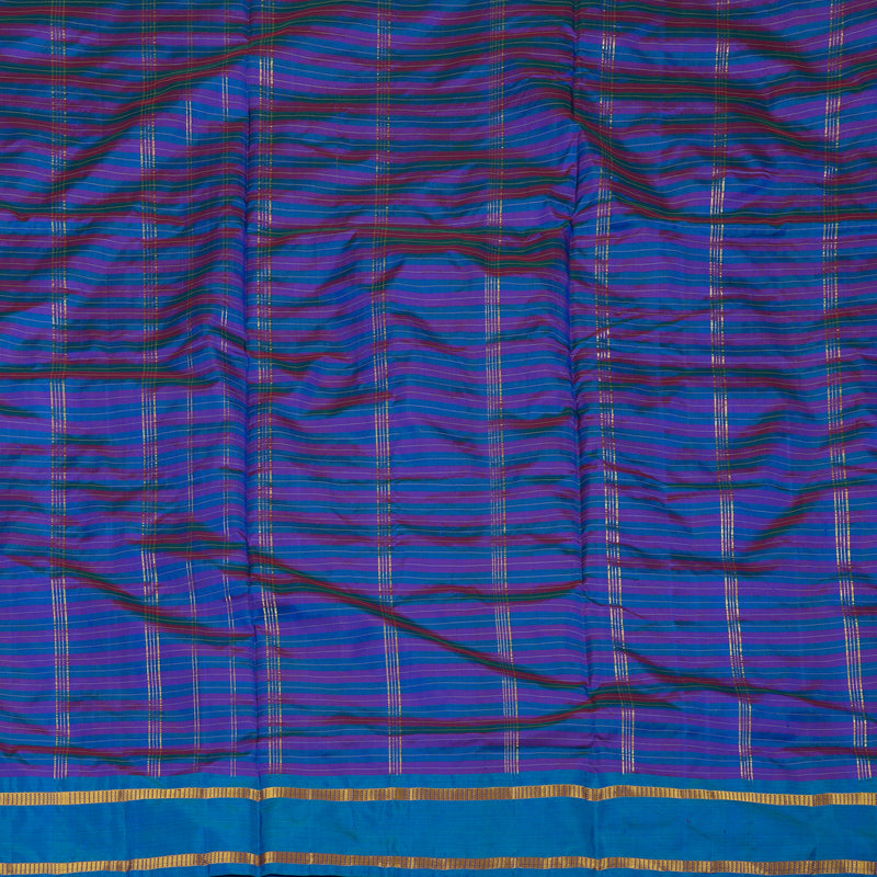 Hayagrivas Multicolour Stripes Pure Ten Yards Silk Saree with Ananda Blue border KBE1797K1-1