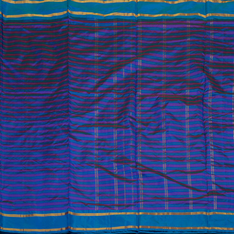 Hayagrivas Multicolour Stripes Pure Ten Yards Silk Saree with Ananda Blue border KBE1797K1-1