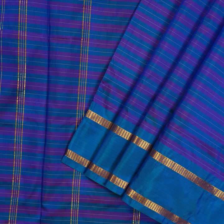 Hayagrivas Multicolour Stripes Pure Ten Yards Silk Saree with Ananda Blue border KBE1797K1-1