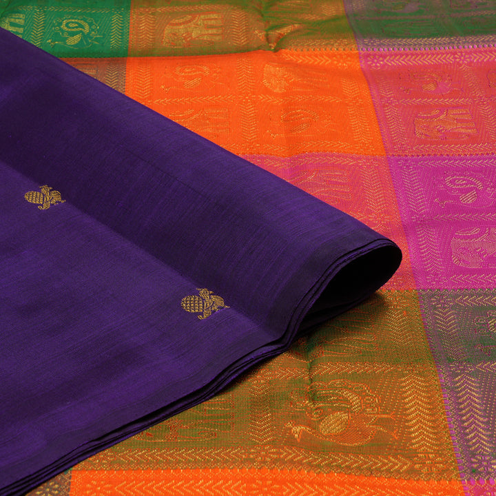 Hayagrivas Handloom Pure Kanjivaram Silk Saree in Majestic Purplish Blue KBE179D5-1