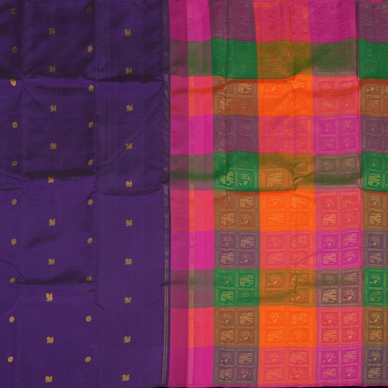 Hayagrivas Handloom Pure Kanjivaram Silk Saree in Majestic Purplish Blue KBE179D5-1